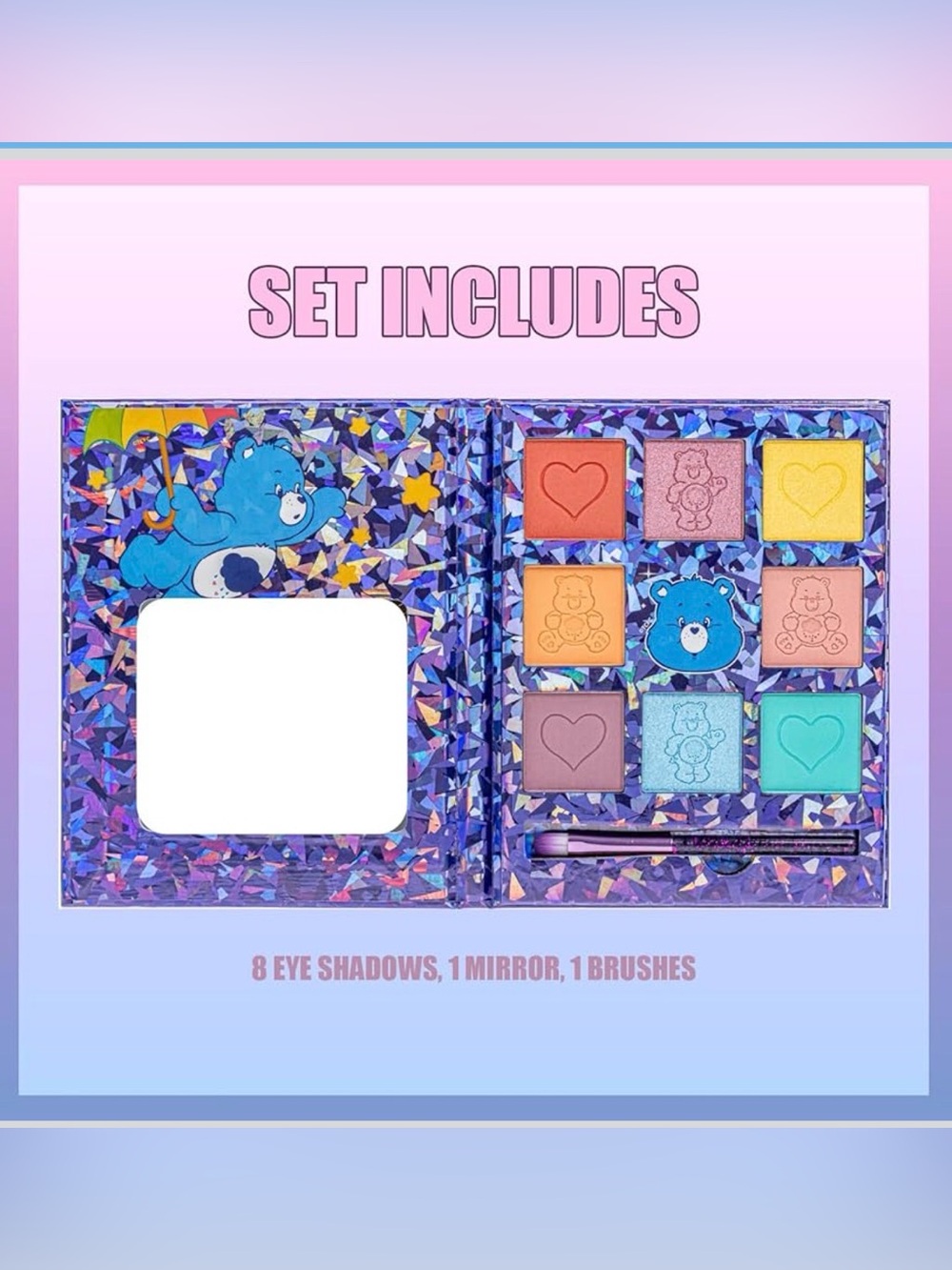 Care Bears Grumpy Bear Rainbow Eyeshadow Palette with Mirror and Brush - Picture 2 of 6